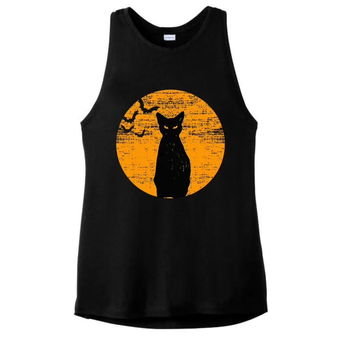 Vintage Scary Halloween Black Cat Costume Retro Moon Cat Mom Ladies Tri-Blend Wicking Tank