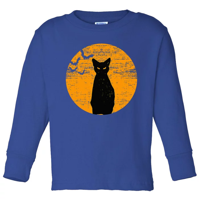 Vintage Scary Halloween Black Cat Costume Retro Moon Cat Mom Toddler Long Sleeve Shirt