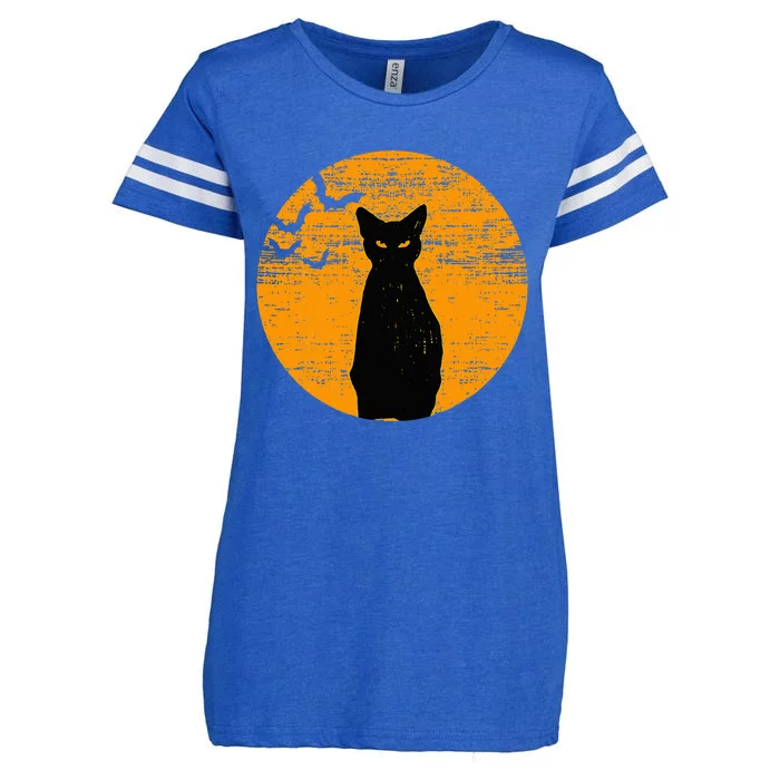 Vintage Scary Halloween Black Cat Costume Retro Moon Cat Mom Enza Ladies Jersey Football T-Shirt