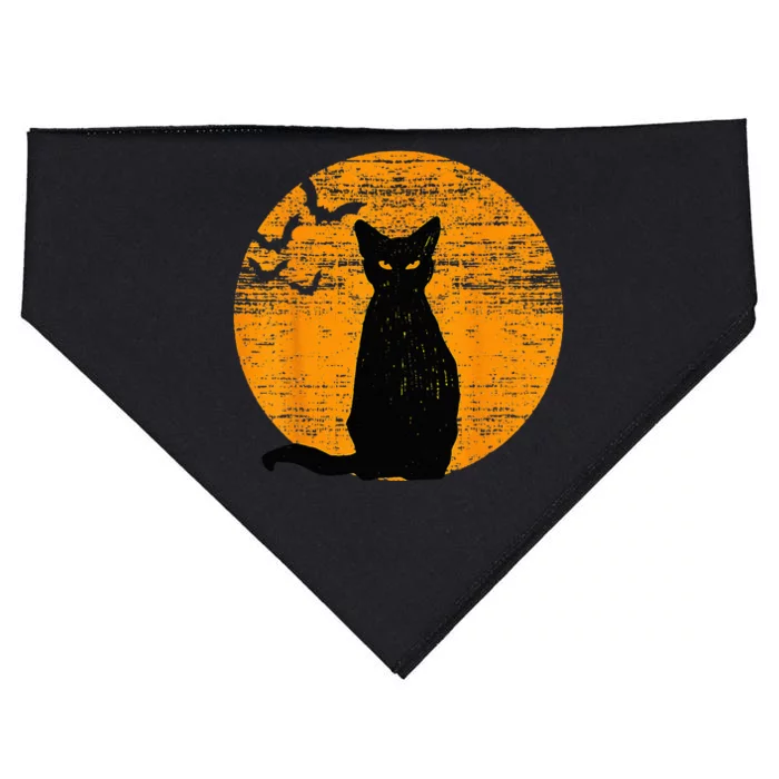 Vintage Scary Halloween Black Cat Costume Retro Moon Cat Mom USA-Made Doggie Bandana