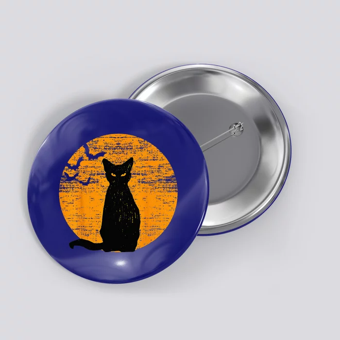 Vintage Scary Halloween Black Cat Costume Retro Moon Cat Mom Button