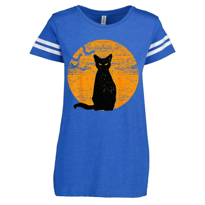 Vintage Scary Halloween Black Cat Costume Retro Moon Cat Mom Enza Ladies Jersey Football T-Shirt