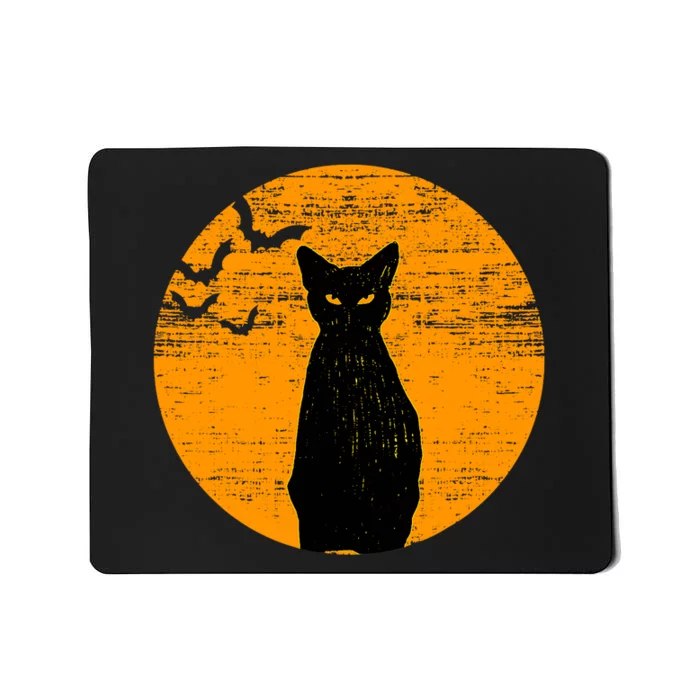 Vintage Scary Halloween Black Cat Costume Retro Moon Cat Mousepad