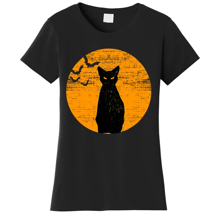 Vintage Scary Halloween Black Cat Costume Retro Moon Cat Women's T-Shirt