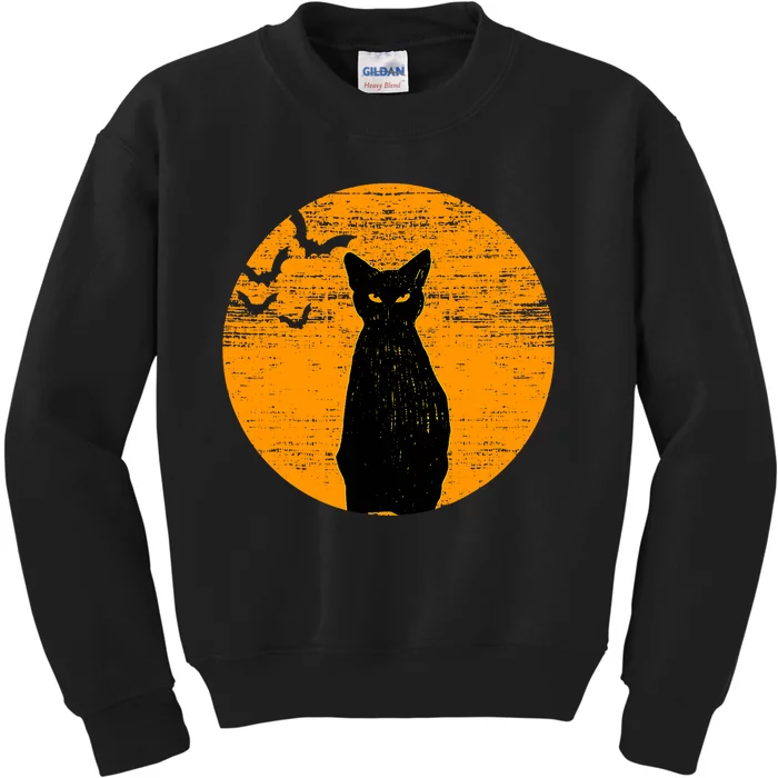 Vintage Scary Halloween Black Cat Costume Retro Moon Cat Kids Sweatshirt