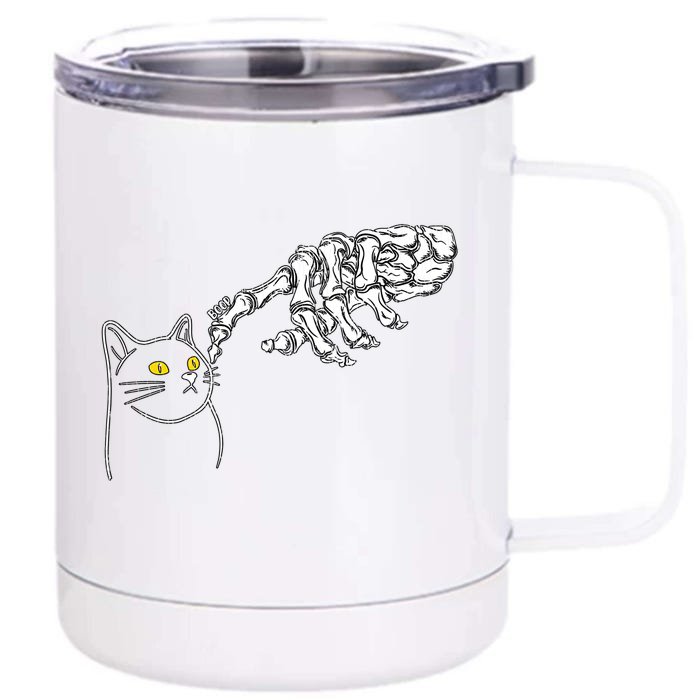 Vintage Skeleton Hand Boop Black Cat Mom Dad Kitty Halloween Great Gift Front & Back 12oz Stainless Steel Tumbler Cup