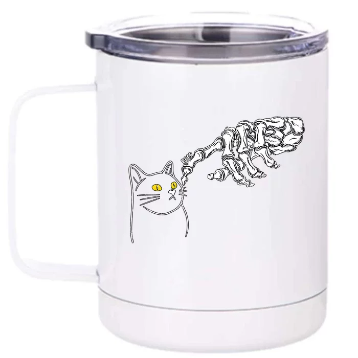 Vintage Skeleton Hand Boop Black Cat Mom Dad Kitty Halloween Great Gift Front & Back 12oz Stainless Steel Tumbler Cup