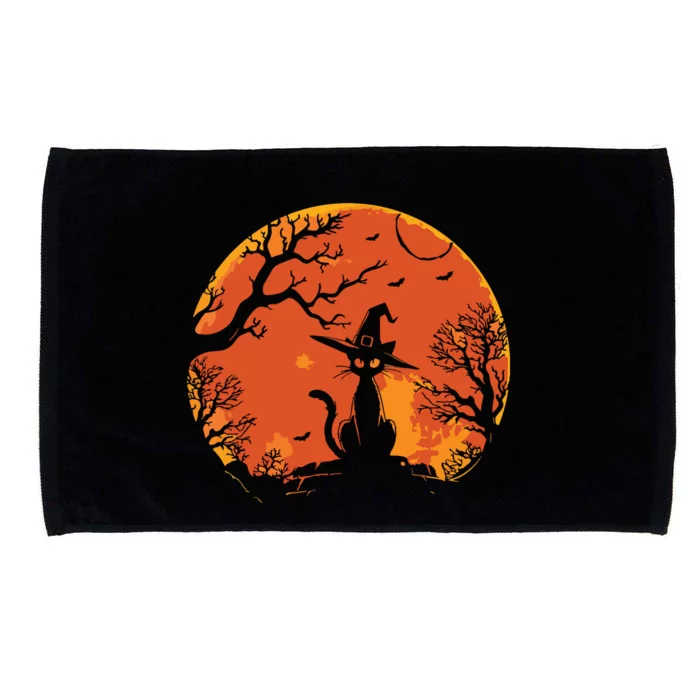 Vintage Scary Halloween Cat Costume Retro Cat Moon Microfiber Hand Towel