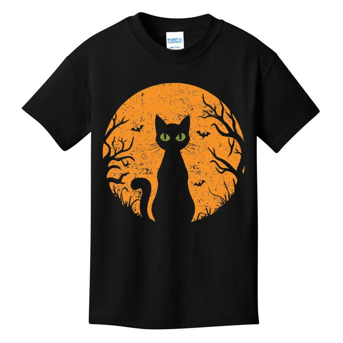 Vintage Scary Halloween Cat Costume Retro Cat Moon Gift Kids T-Shirt