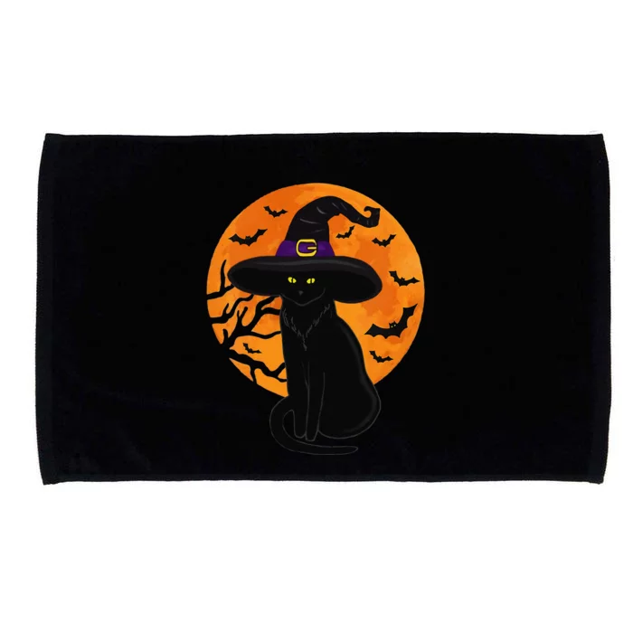 Vintage Scary Halloween Black Cat Costume Witch Hat & Moon Microfiber Hand Towel