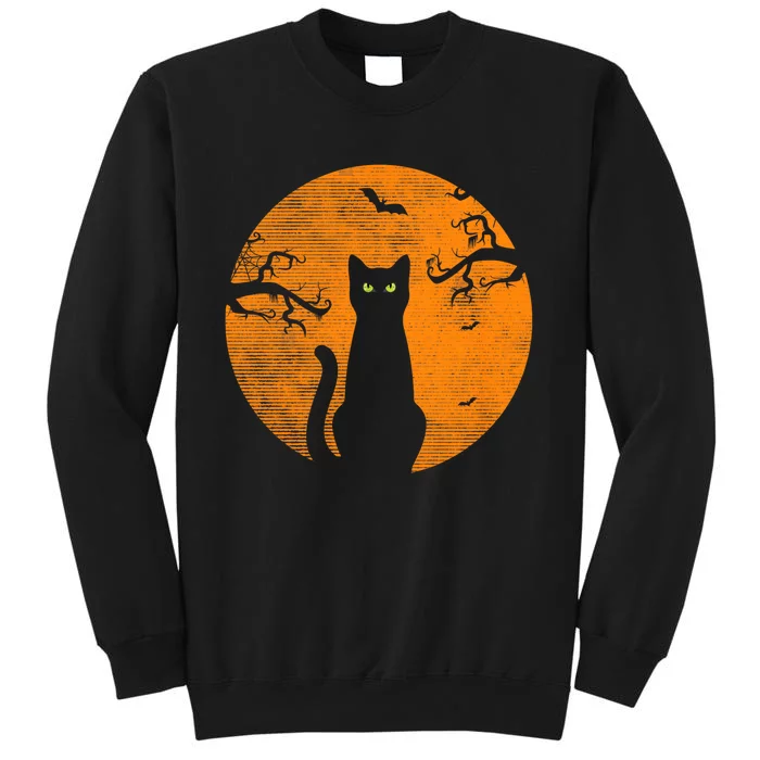 Vintage Scary Halloween Cat Costume Retro Cat Moon Tall Sweatshirt