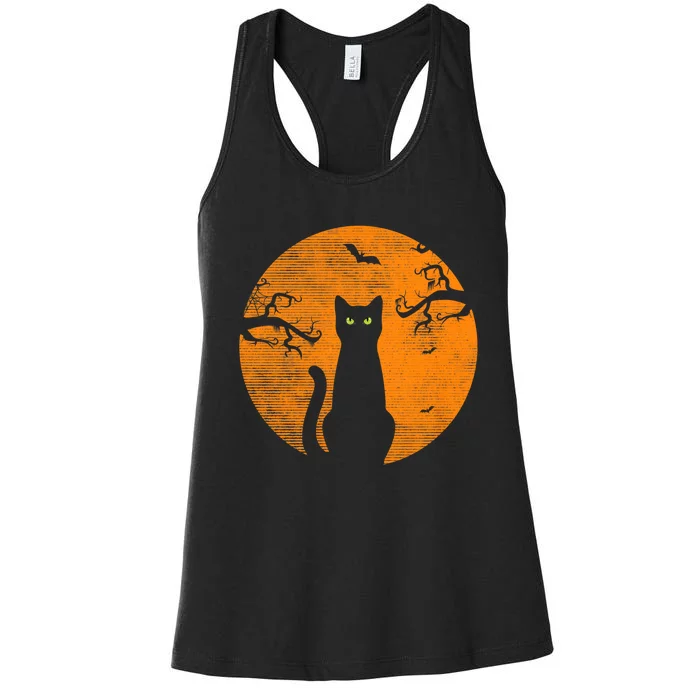 Vintage Scary Halloween Cat Costume Retro Cat Moon Women's Racerback Tank