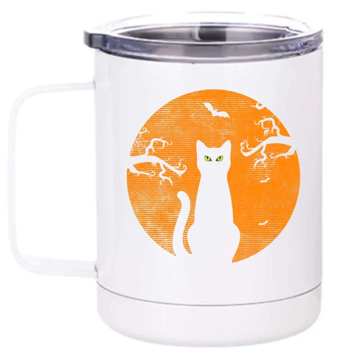 Vintage Scary Halloween Cat Costume Retro Cat Moon Front & Back 12oz Stainless Steel Tumbler Cup