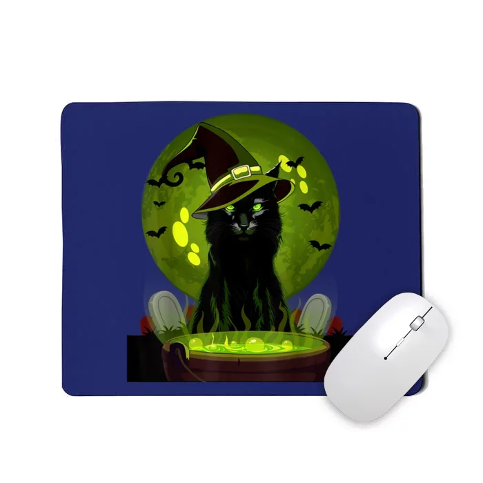 Vintage Scary Halloween Cat Witch Hat Moon Costume Mousepad