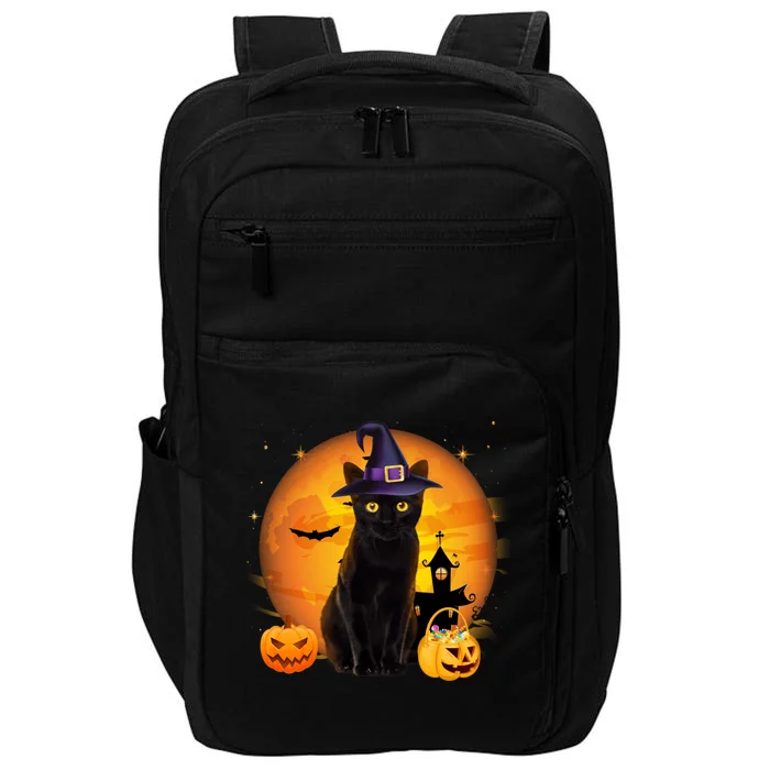 Vintage Scary Halloween Black Cat Costume Witch Hat & Moon Impact Tech Backpack