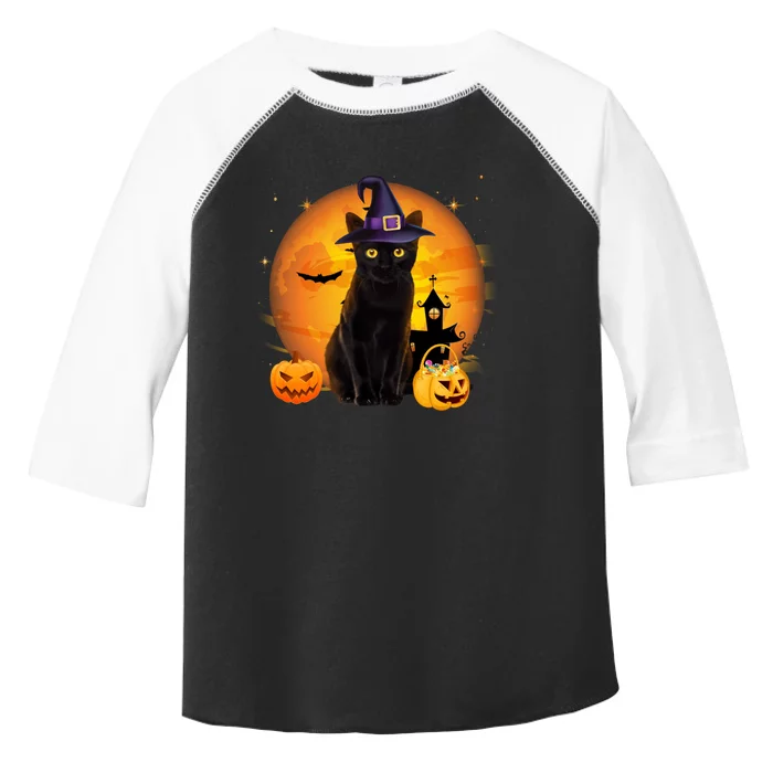 Vintage Scary Halloween Black Cat Costume Witch Hat & Moon Toddler Fine Jersey T-Shirt