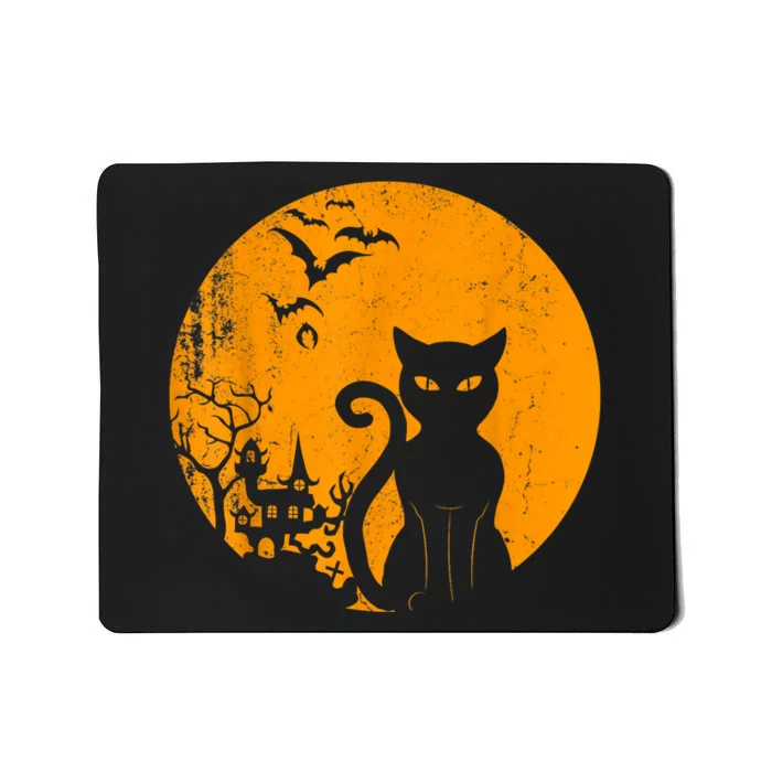 Vintage Scary Halloween Costume Black Cat Retro Moon Cat Mom Mousepad