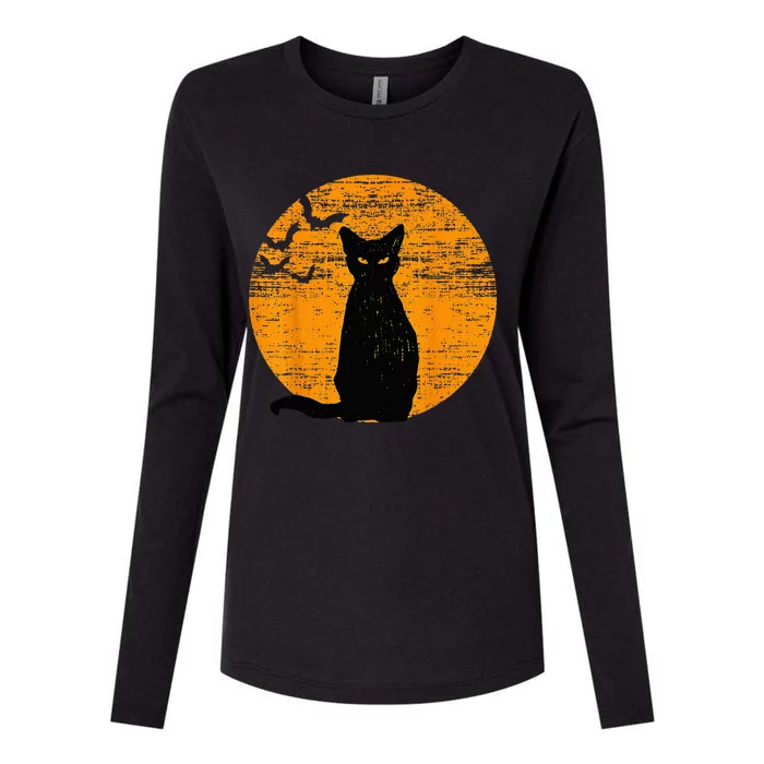 Vintage Scary Halloween Black Cat Costume Retro Moon Cat Mom Womens Cotton Relaxed Long Sleeve T-Shirt