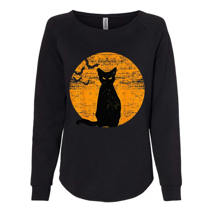 Vintage Scary Halloween Black Cat Costume Retro Moon Cat Mom Womens California Wash Sweatshirt