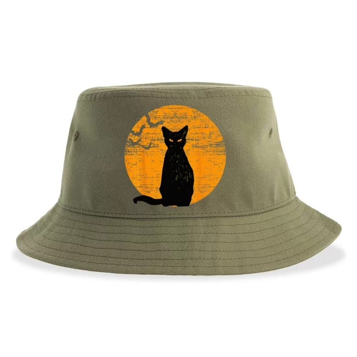 Vintage Scary Halloween Black Cat Costume Retro Moon Cat Mom Sustainable Bucket Hat