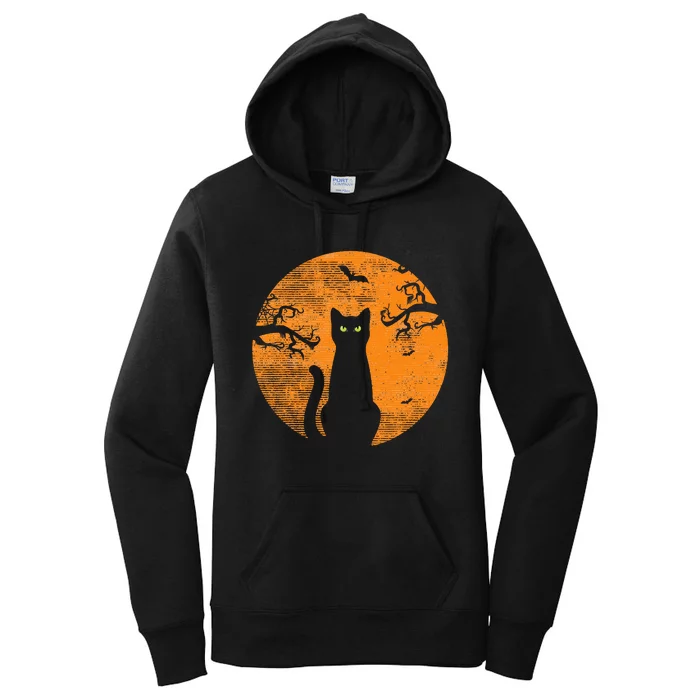 Vintage Scary Halloween Cat Costume Retro Cat Moon Women's Pullover Hoodie