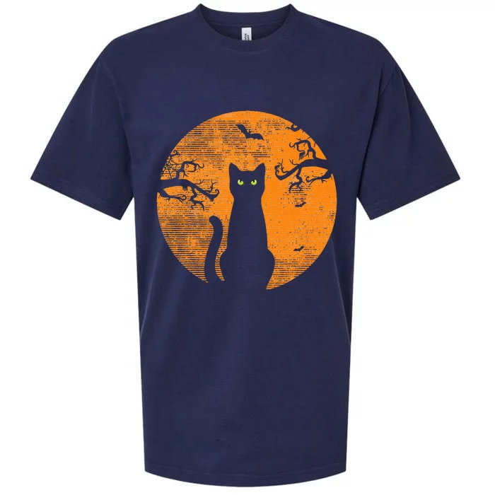 Vintage Scary Halloween Cat Costume Retro Cat Moon Sueded Cloud Jersey T-Shirt