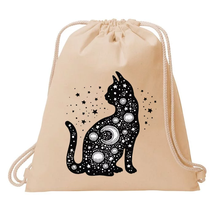 Vintage Scary Halloween Black Cat Costume Witch Drawstring Bag