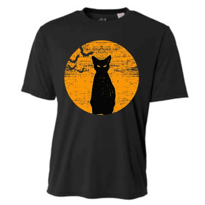 Vintage Scary Halloween Black Cat Costume Retro Moon Cat Mom Cooling Performance Crew T-Shirt