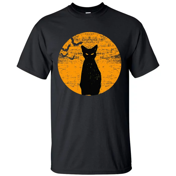 Vintage Scary Halloween Black Cat Costume Retro Moon Cat Mom Tall T-Shirt