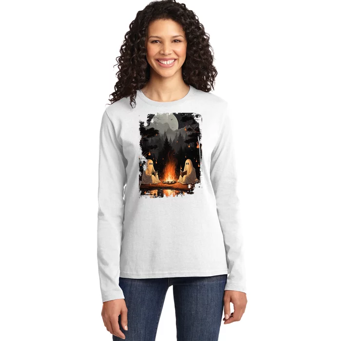 Vintage Spooky Horror Ghost Book Ladies Long Sleeve Shirt