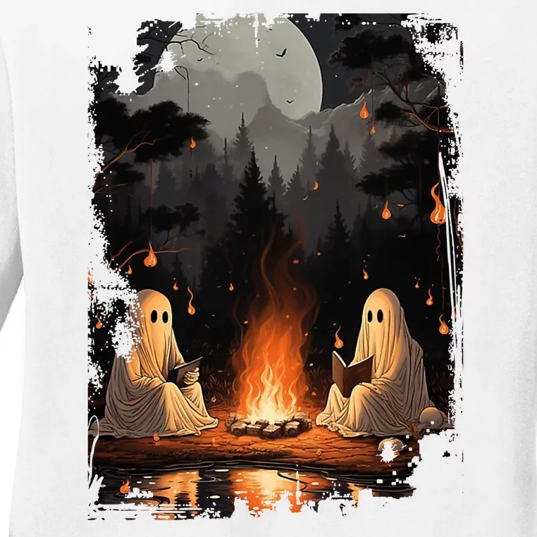 Vintage Spooky Horror Ghost Book Ladies Long Sleeve Shirt