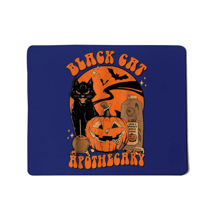 Vintage Scary Halloween Black Cat Costume Witch Hat & Moon Mousepad