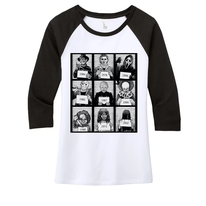 Vintage Scary Horror Movie Halloween Character Autumn Women's Tri-Blend 3/4-Sleeve Raglan Shirt