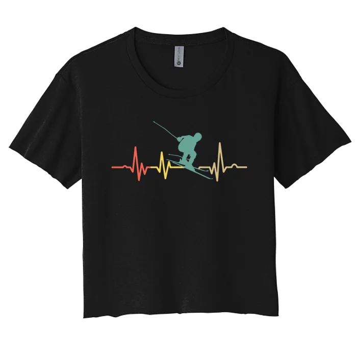 Vintage Skiing Heartbeat Ski Lover Funny Skiers Gifts Women's Crop Top Tee