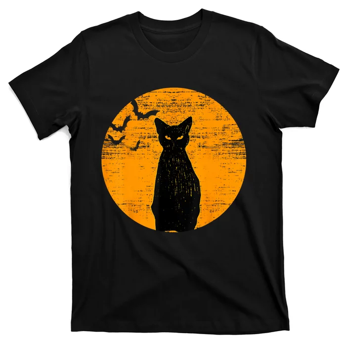 Vintage Scary Halloween Black Cat Costume Retro Moon Cat Mom T-Shirt