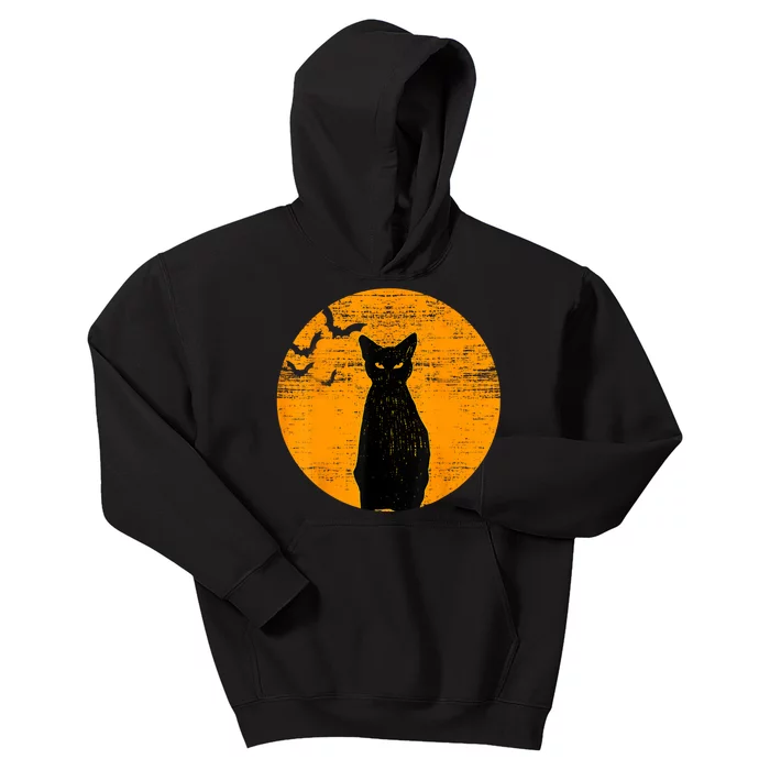 Vintage Scary Halloween Black Cat Costume Retro Moon Cat Mom Kids Hoodie