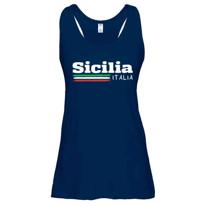 Vintage Sicilia Italia Sicily Italian Flag Italy Souvenir Ladies Essential Flowy Tank