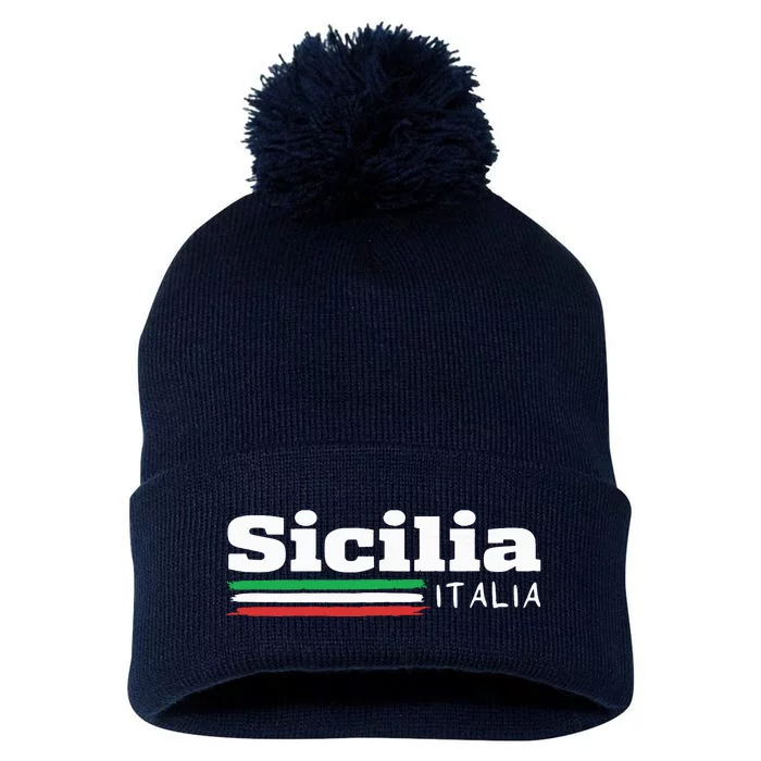 Vintage Sicilia Italia Sicily Italian Flag Italy Souvenir Pom Pom 12in Knit Beanie