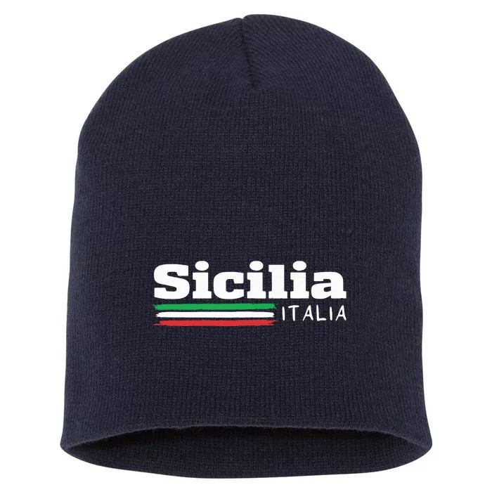 Vintage Sicilia Italia Sicily Italian Flag Italy Souvenir Short Acrylic Beanie