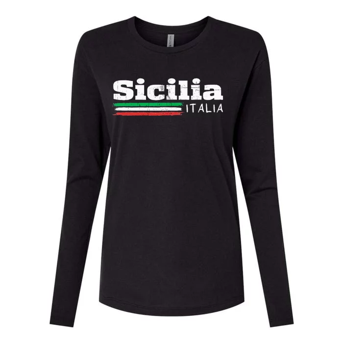 Vintage Sicilia Italia Sicily Italian Flag Italy Souvenir Womens Cotton Relaxed Long Sleeve T-Shirt