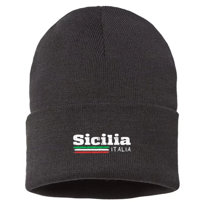 Vintage Sicilia Italia Sicily Italian Flag Italy Souvenir Sustainable Knit Beanie