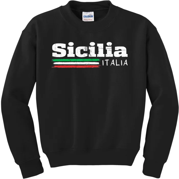 Vintage Sicilia Italia Sicily Italian Flag Italy Souvenir Kids Sweatshirt