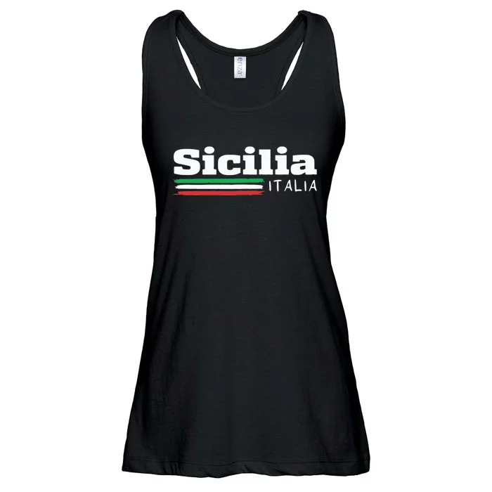 Vintage Sicilia Italia Sicily Italian Flag Italy Souvenir Ladies Essential Flowy Tank