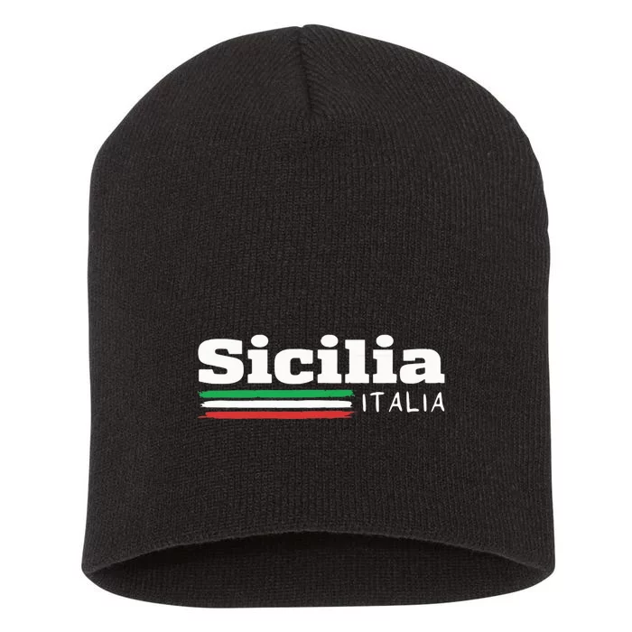 Vintage Sicilia Italia Sicily Italian Flag Italy Souvenir Short Acrylic Beanie