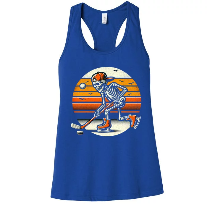 Vintage Skeleton Ice Hockey Halloween Costume Cool Gift Women's Racerback Tank