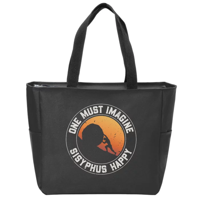 Vintage Sisyphus is Happy Quote The Myth of Sisyphus Zip Tote Bag