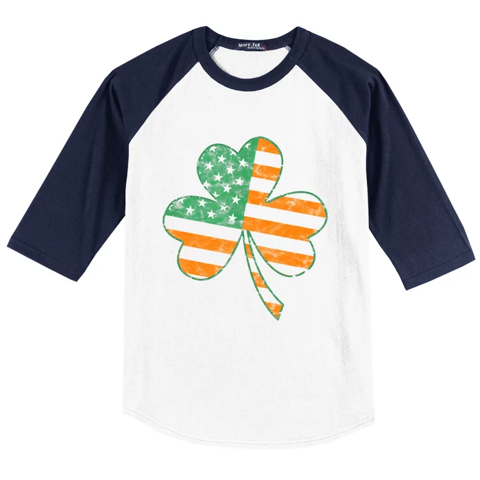 Vintage Shamrock Irish American Flag St Patrick's Day Gift Baseball Sleeve Shirt