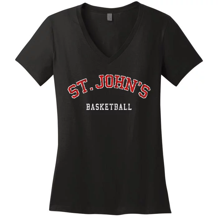 Vintage St. JohnS Distressed Basketball Women's V-Neck T-Shirt