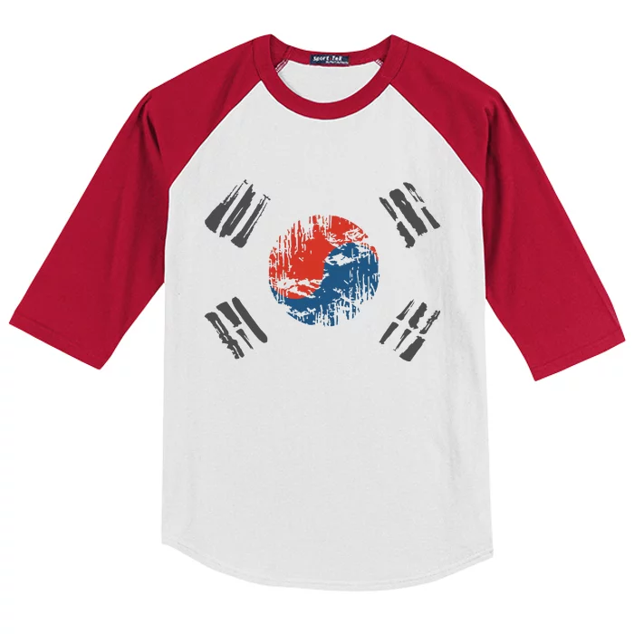 Vintage South Korea Flag Kids Colorblock Raglan Jersey