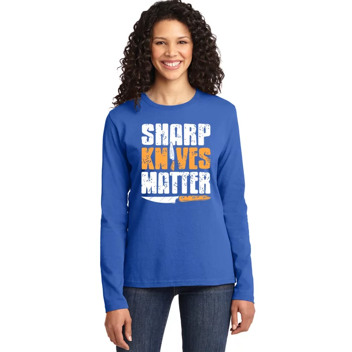 Vintage Sharp Knives Matter Cool Cooking Tee Present Gift Ladies Long Sleeve Shirt